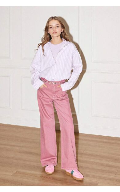 Straıght Wıde İspanyol Paça Gabardin Pantolon Kız Çocuk