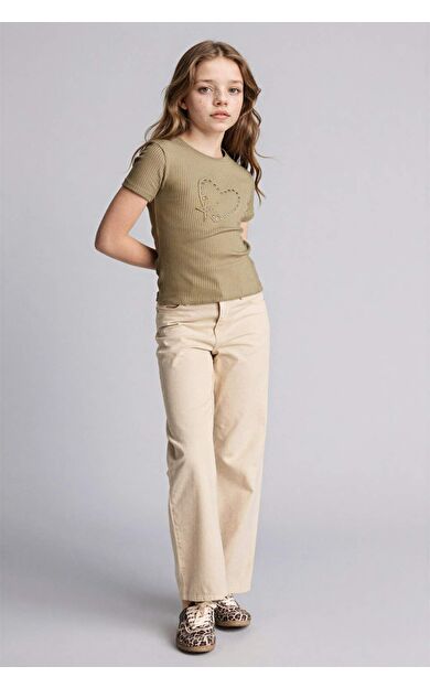 90's Wıde Leg İspanyol Paça Gabardin Pantolon Kız Çocuk