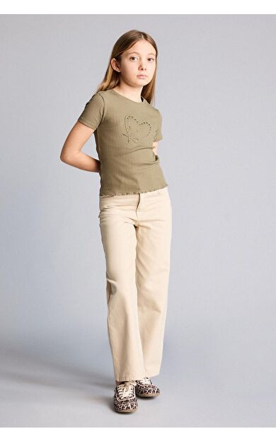DeFacto 90's Wıde Leg İspanyol Paça Gabardin Pantolon Kız Çocuk