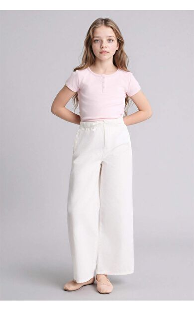 Wıde Leg Düz Paça Gabardin Pantolon Kız Çocuk