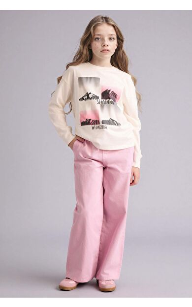 Wıde Leg Düz Paça Gabardin Pantolon Kız Çocuk