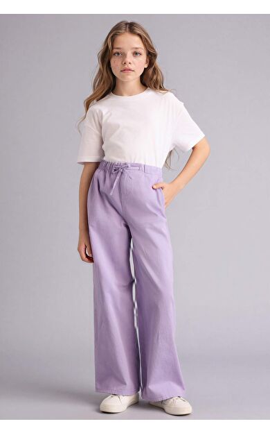 Wıde Leg Düz Paça Gabardin Pantolon Kız Çocuk