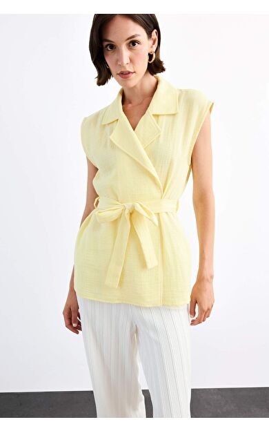 Bisiklet Yaka Müslin Kısa Kollu Bluz