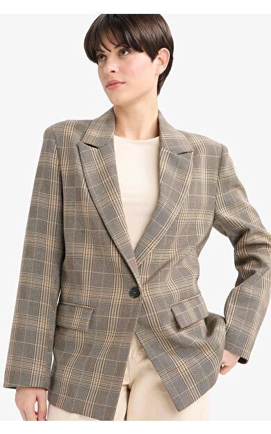 DeFacto Regular Fit Kareli Blazer Ceket
