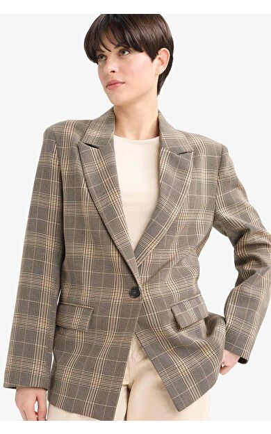 Regular Fit Kareli Blazer Ceket