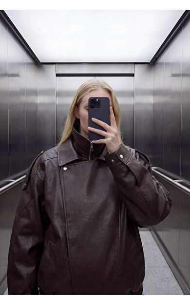 Su Geçirmez Relax Fit Suni Deri Mont