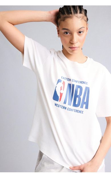 DeFacto NBA Wordmark Relax Fıt Kısa Kollu Tişört Ekru
