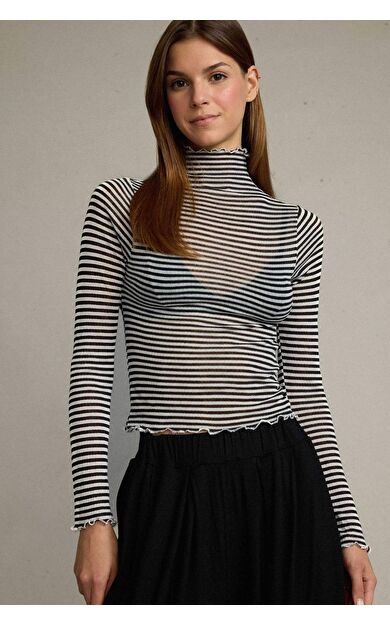 DeFacto Balıkçı Yaka Çizgili Uzun Kollu Tişört