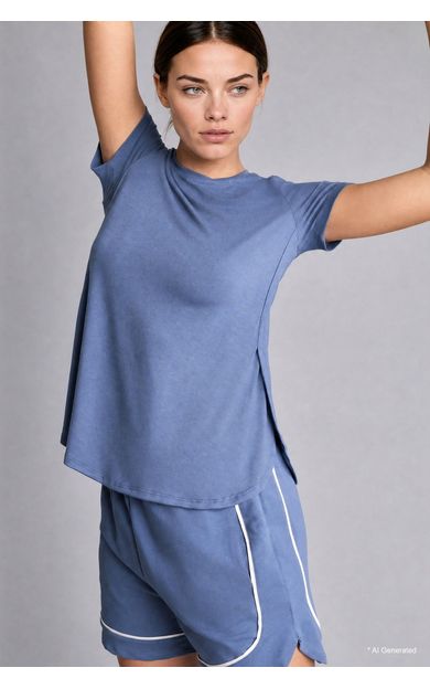 DeFacto Yan Yırtmaçlı Long Fit Bisiklet Yaka Kısa Kollu Sporcu Tişört