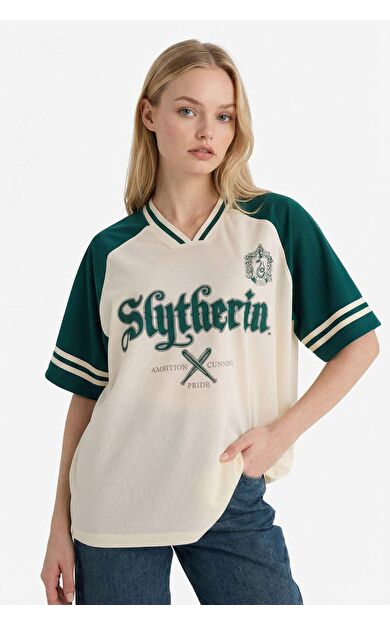 Harry Potter Oversıze Polo Yaka Baskılı Kısa Kollu Tişört