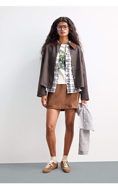 A Kesim Normal Bel Süet Etek