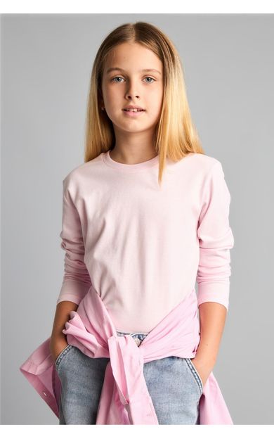 DeFacto Regular Fıt Bisiklet Yaka Basic Uzun Kollu Tişört Kız Çocuk Pembe