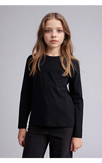 DeFacto Regular Fıt Bisiklet Yaka Uzun Kollu Tişört Kız Çocuk