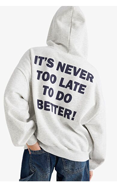 DeFacto Overshirt Fit Kapüşonlu Sırt Baskılı Kalın Sweatshirt