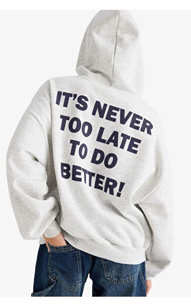 Overshirt Fit Kapüşonlu Sırt Baskılı Kalın Sweatshirt