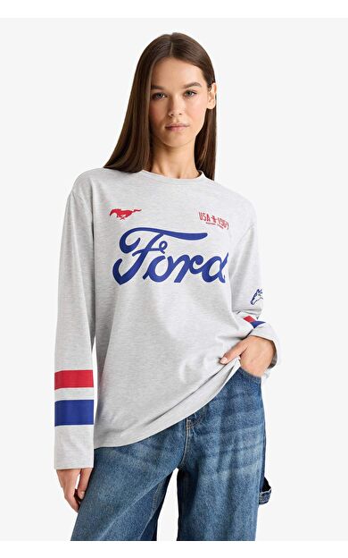 Ford Motor Company Oversize Geniş Kalıp Bisiklet Yaka Uzun Kollu Tişört