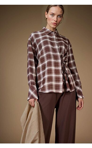 Regular Fit Simli Kumaş Kareli Uzun Kollu Gömlek