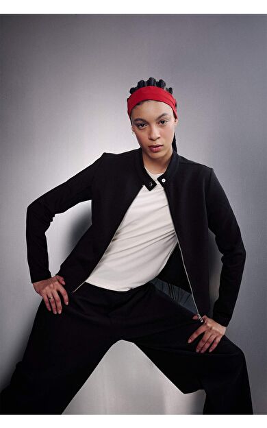 DeFacto Standart Fıt Dik Yaka Skuba Dalgıç Kumaş Fermuarlı Sweatshirt