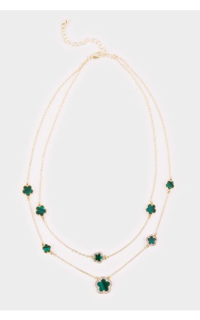 Kadın 2'li Yeşil Yonca Detaylı Kolye