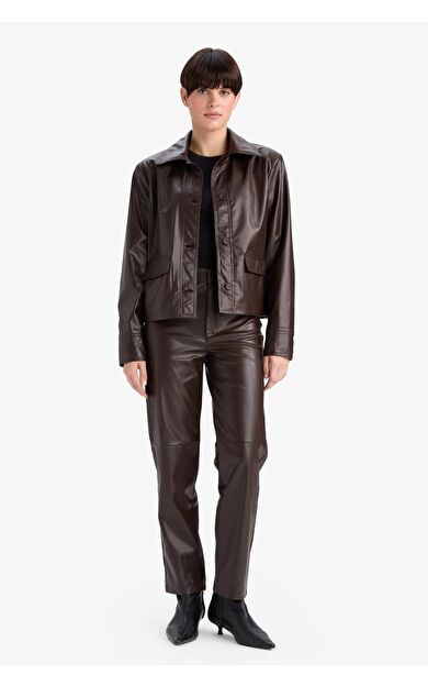 Carrot Fit  Cepli Kısa Paça Bilek Boy Deri Pantolon