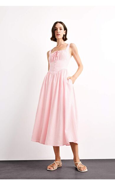 Kare Yaka Askılı Maxi Elbise