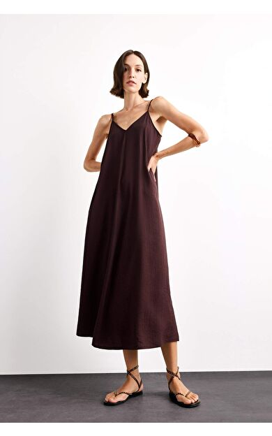 Modal İnce Askılı Maxi Elbise