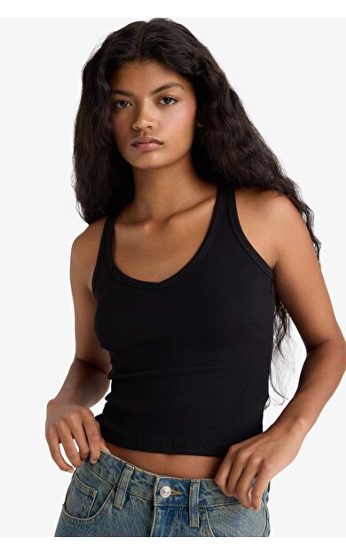 Fitted V Yaka Fitilli Kaşkorse Atlet