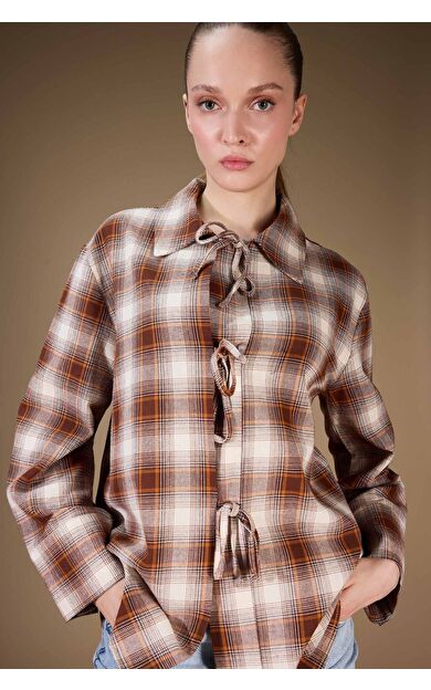 DeFacto Regular Fit Dama Desenli Flanel Uzun Kollu Tunik