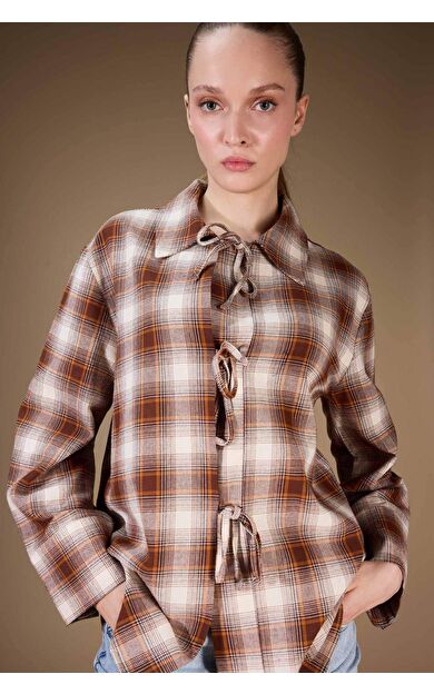 Regular Fit Dama Desenli Flanel Uzun Kollu Tunik