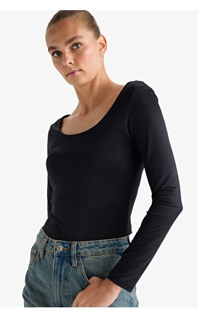 DeFacto Kare Yaka Uzun Kollu Çıtçıtlı Body G1403AX25AUBK81