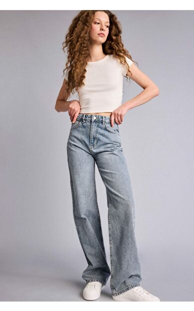 DeFacto 90's Wıde Leg Yüksek Bel Uzun Jean Yıkamalı Pantolon