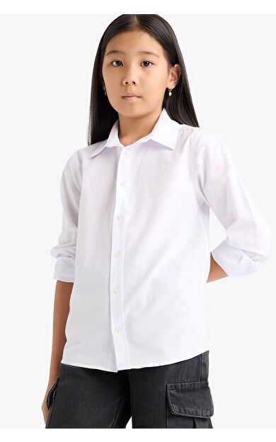 DeFacto Erkek Çocuk Regular Fit Polo Yaka Poplin Uzun Kollu Gömlek