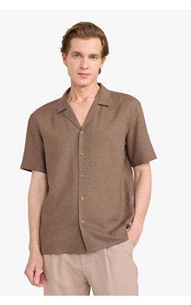 DeFacto Polo Yaka Keten Karışımlı Kısa Kollu Gömlek