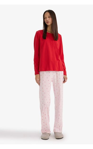 DeFacto Pijama Takımı Regular Fit Uzun Kollu Üst Desenli Uzun Alt-Fall in Love