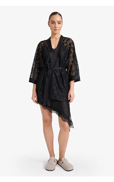 DeFacto Fall in Love Regular Fit Wrap Yaka Dantel Yarım Kol Sabahlık