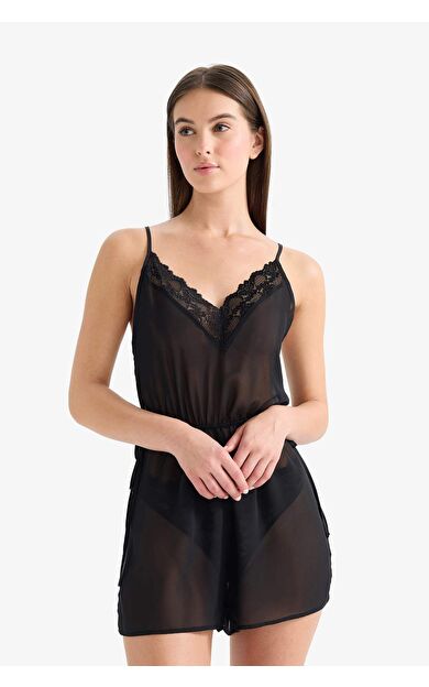 Fall in Love Regular Fit V Yaka Şifon Askılı Tulum