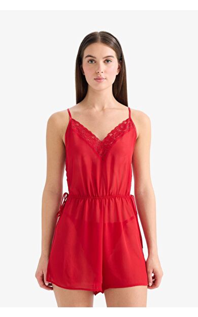 Fall in Love Regular Fit V Yaka Şifon Askılı Tulum