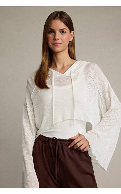 DeFacto Crop Kapüşonlu Pamuklu Uzun Kollu Hırka