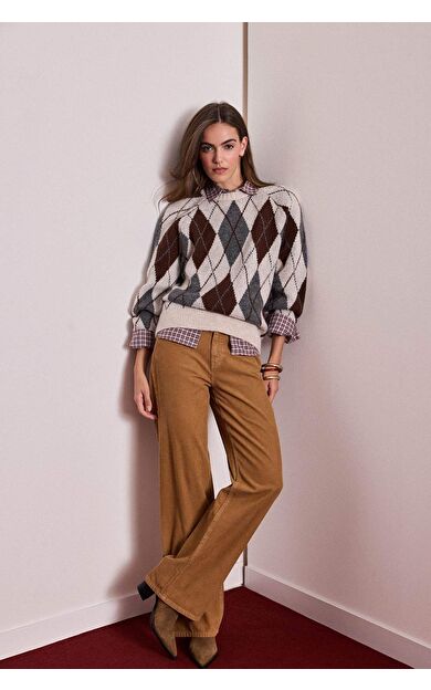 Straight Wide Fermuarlı Normal Bel Standart Boy Kadife Pantolon