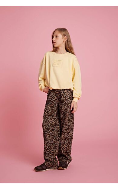 Kız Çocuk Barrel Fit Leopar Desenli Pantolon