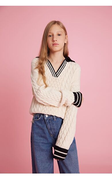 DeFacto Kız Çocuk Regular Fit Polo Yaka Kazak