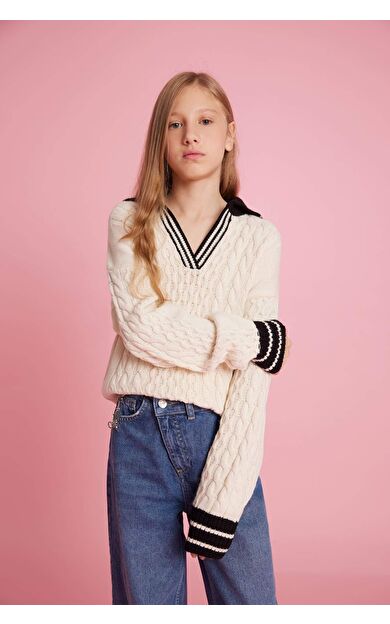 Kız Çocuk Regular Fit Polo Yaka Kazak