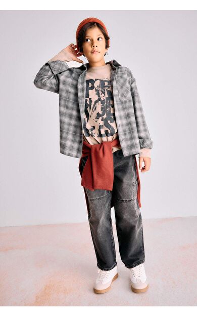 Erkek Çocuk Barrel Fit Düz Paça Jean Pantolon