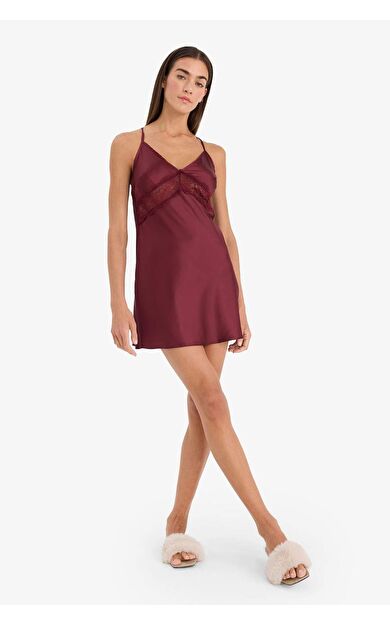 DeFacto Regular Fit V Yaka Saten Askılı Elbise