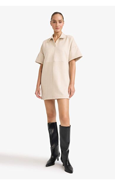 A Kesim Polo Yaka Süet Kısa Kollu Elbise