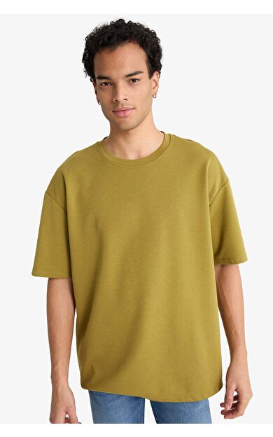 Oversize Geniş Kalıp Bisiklet Yaka Kısa Kollu Tişört G1702AX25AUKH256