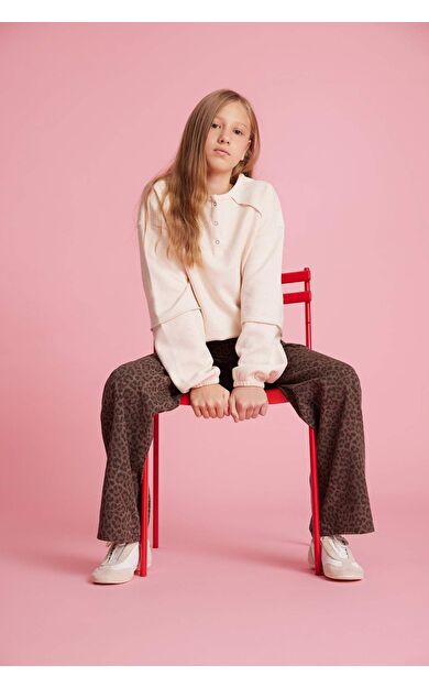 Kız Çocuk Oversize Geniş Kalıp V Yaka Sweatshirt