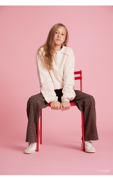 DeFacto Kız Çocuk Oversize Geniş Kalıp V Yaka Sweatshirt
