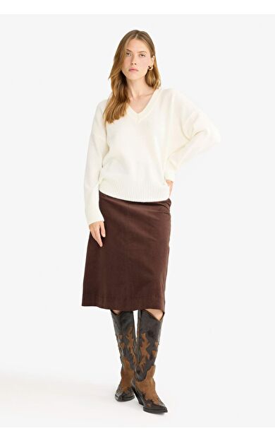 DeFacto Regular Fit Normal Bel Kadife Midi Etek