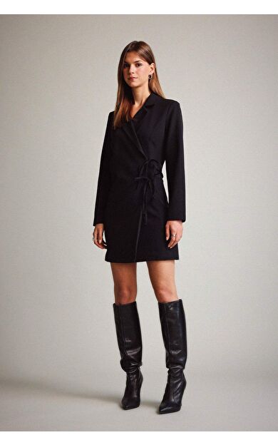 Krep Uzun Kollu Mini Elbise